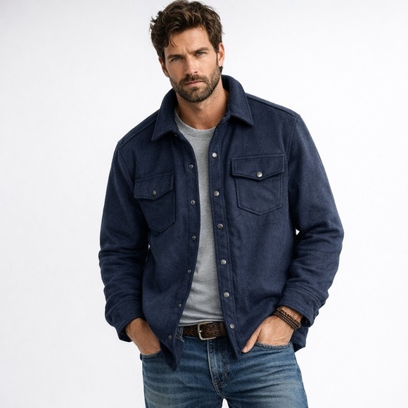 Bleecker & Broad Other - Bleecker & Broad Ashton Wool Shirt‎ Jacket Mens Large Navy NWT